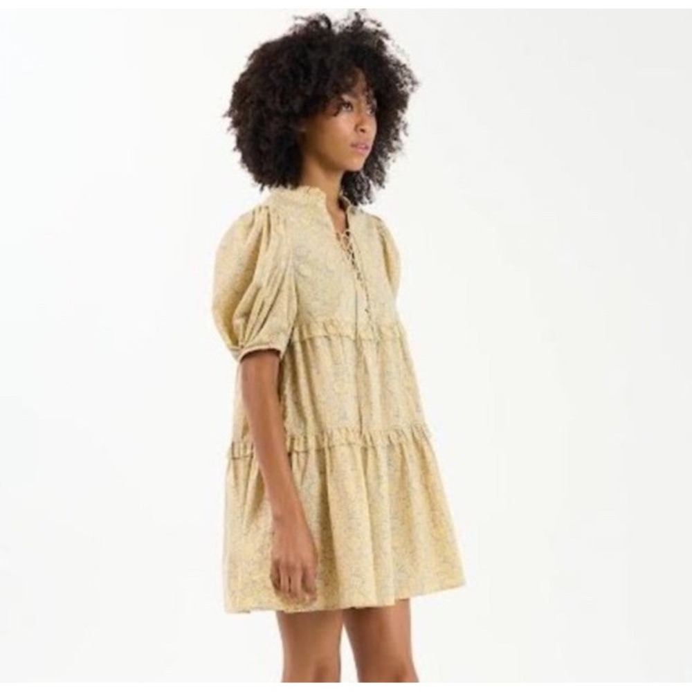 NWT Sundays Eden Celestial Bloom 100% Cotton Floral Tiered Ruffle Mini Dress XS